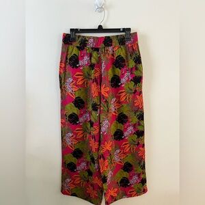 C&C California Pink and green‎ tropical print linen pants. NWT